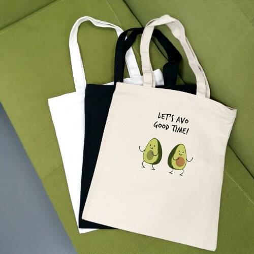 Cute Avocado Print Reusable Shopping Bag Women Canvas Tote Bags Printing Eco Bag Cartoon Bolsa De Compras Shopper Shoulder Bags