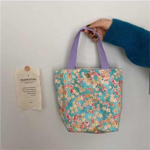Floral Mini Canvas Bag Small Square Handbag Women Casual Shopping Bags Korean Simple Ladies Phone Pouch Portable Handbags 2020