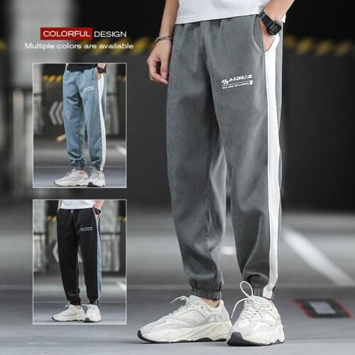 Mens Casual Pants Warm Sweatpants Joggers Striped Pants Gyms Clothing Plus Size Fashion Bottoms High Street Ankle-Length Pants
