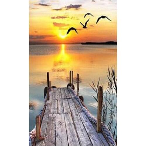 5D DIY Diamond Painting Landscape Sunset Sea Kit Full Drill Square Embroidery Mosaic Art Picture of Rhinestones Home Decor Gift
