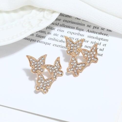 Elegant Set Auger Butterfly Stud Earrings Fashion Cute Crystal Earring For Women Jewelry Accessories