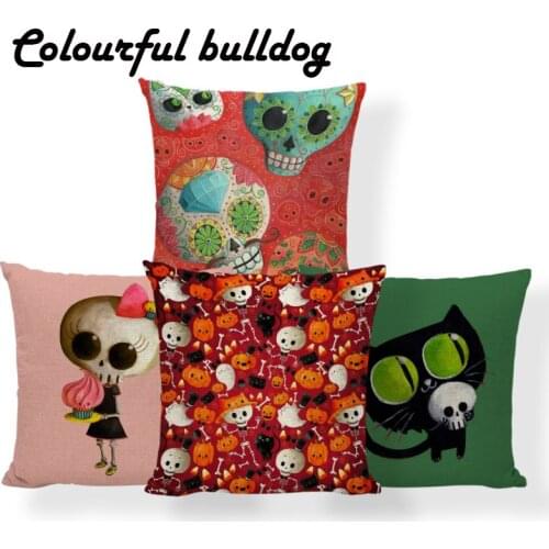 Sugar Skull Halloween Cushion Covers Trick Treat Horror Pillow Fish Mermaid Modern Art Home Decorative Throw Pillows 18X18 Linen