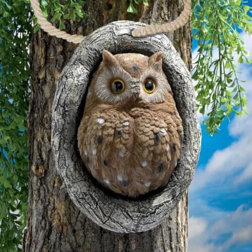2021 New Owl Tree Statue Resin Owl Sculpture Hanging Ornament Outdoor Garden Tree Pendant Decoration Room Garden Decoration