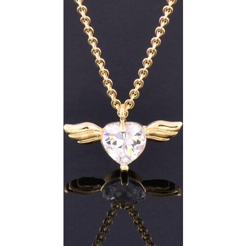 KIOOZOL Charm Heart Shape Angel CZ Pendant Rose Gold Silver Color Choker Necklace for Women Fashion Jewelry Accessories 071 KO3
