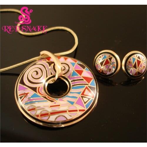 RED SNAKE Color 2017 Pantone Brand Product Rose Gold-color Enamel Jewelry Sets w/ Colorful Abstract Elements Necklace/Earrings
