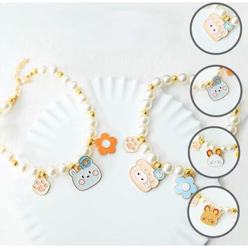Fairy Cute Cartoon Bells Pearl Cat Necklace Dog Adjustable Anti-suffocation Neck Circumference Pet Photo Decoration Accessories