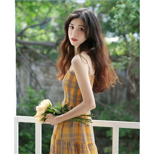 The new summer chiffon sling dress for 2021 is a sweet, medium-length dress