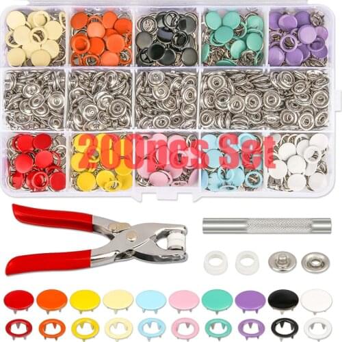 Plier Tool + 100/200 Set 10 Color Metal Sewing Buttons Hollow/Solid Prong Press Studs Snap Fasteners for Installing Clothes Bags