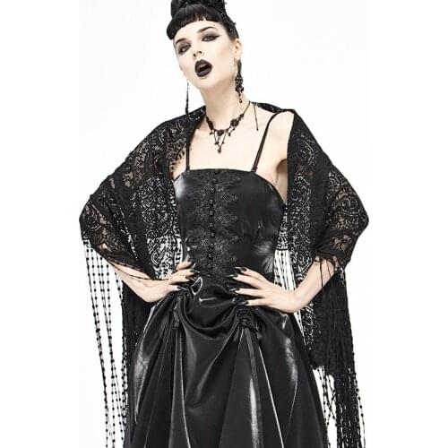 Gothic Medieval Retro Noble Palace Style Shawl Scarf Mesh Pattern Perspective Fringed Long Shawl Prom Banquet Party