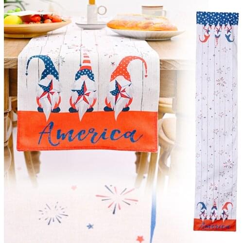 July 4th Independence Day Table Runner Dresser Scarves Gnome Tablecloth Placemat for Dinning Table Farmhouse Decor