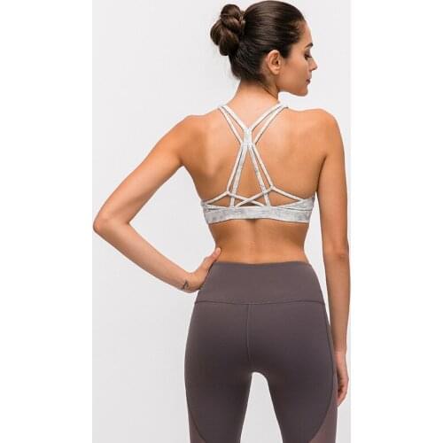 Supper Comfortable Brushed Material Woukout Sports Bras ,Sexy Cross Back Medium Support Yoga Bra with Removable Cups