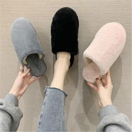 Woman Slippers Winter Warm Shoes Home Slippers Faux Fur Slippers 1.5cm Heel 4 Colors Shoes For Women Basic Size 36-41