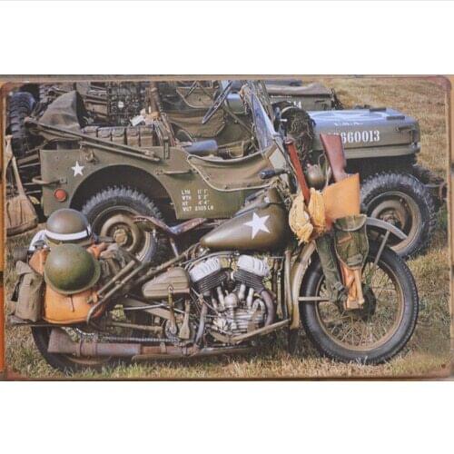 WW2 U.S Army WLA Military Motorcycle Tin Sign Metal Wall Decor Display 20X30CM