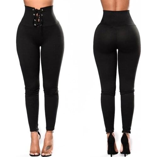 Lace up pencil pants Long Trousers Fashion 2019 rivet waist Women Sexy Cross Criss Ladies Casual Stretch Slim Bandage Pants S-XL