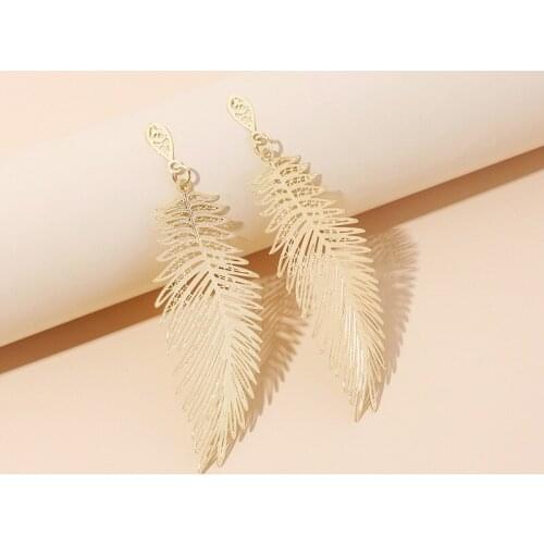 Vintage Gold Color Metal Hollow Leaf Shape Drop Earrings For Women Party Wedding Gifts Long Dangle Earrings Statement Jewelry