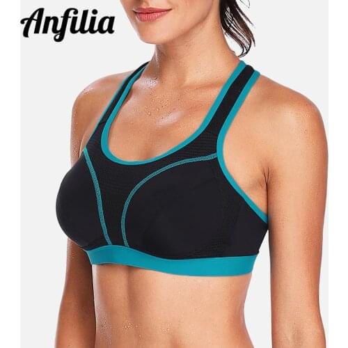 Anfilia Women Sports Bra High Impact Support Backless Yoga Bra Running Workout Bra Underwear Professional Fitness Sports Top