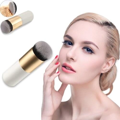 1PCS Small Fat Pier Foundation Brush Base Portable BB Cream Makeup Brush Ultra-Fine Round Flat Hair Thick Tube Make-up Brush