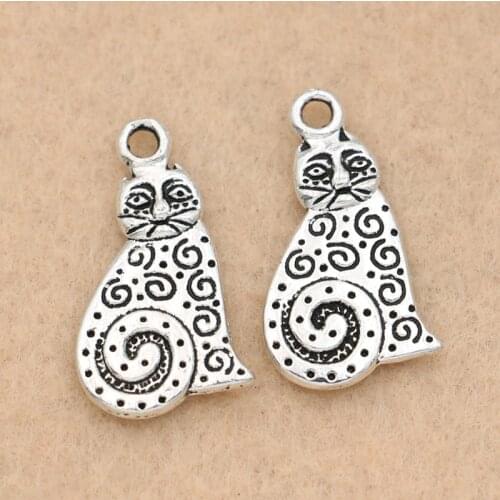10pcs Tibetan Silver Plated Cat Charms Pendants For Jewelry Making Bracelet Findings Diy Handmade 22x12mm