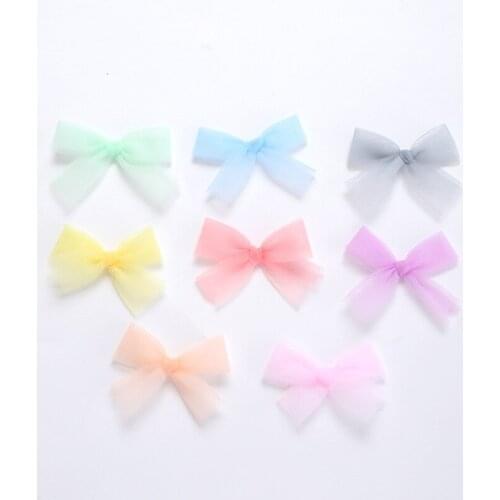 100pcs Cute Bow Mesh Tulle Appliques Ribbon Bow Appliques Craft DIY Wedding Party Home Decoration Lace Patch Craft Bowknot Decor