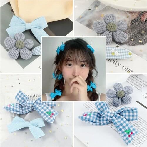 2-3Pcs/Set Blue Style Fashion Hairpin Sweet Fabric Bows Flower Hair Clips Cute Head Bands Gifts For Women Girls Hair Accessories