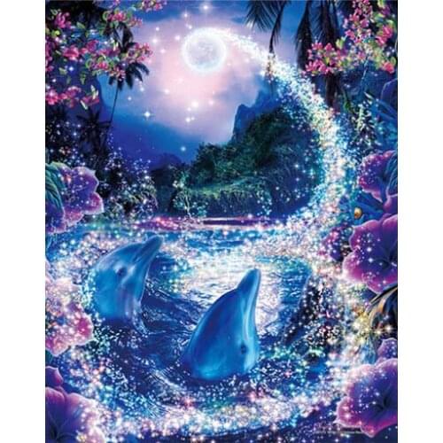 5D Diy Diamond Painting Dolphin Animal Full Round Diamond Embroidery Cross Stitch Diamond Square Full Wall Painting Love Gift