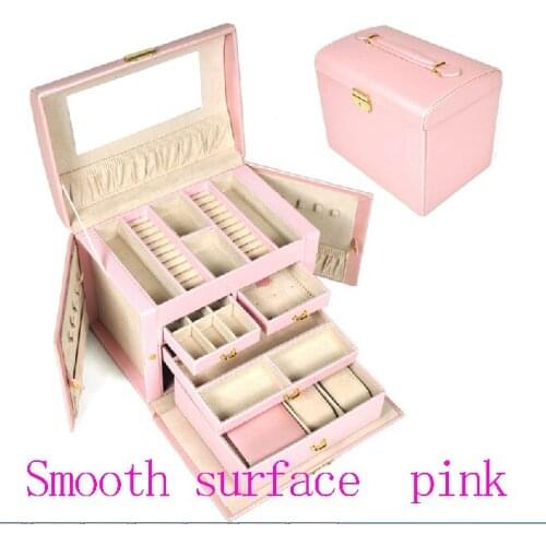 Free shipping Large luxury smooth PU pink jewelry box,earrings necklace pendant jewelry display shelf packing gift box
