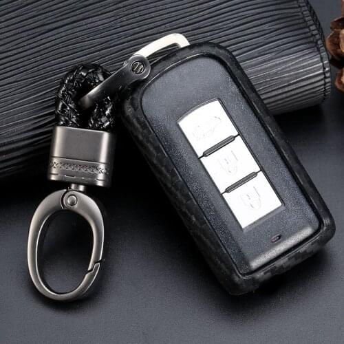 For Mitsubishi Outlander Lancer 10 Pajero Sport EX ASX Colt Grandis L200 Smart 2/3B Carbon Silicone Car Key Case Cover