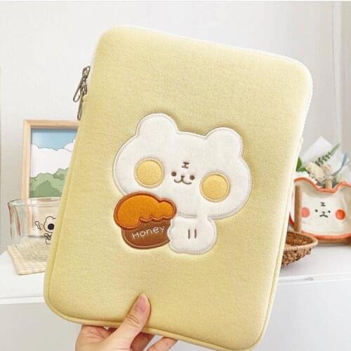 Kawaii Bear Tablet Case Girls Cute Cartoon Pouch For 11 12 13 Inch Travel Business Mac Case Korean Ins Laptop IPad Bag WY198
