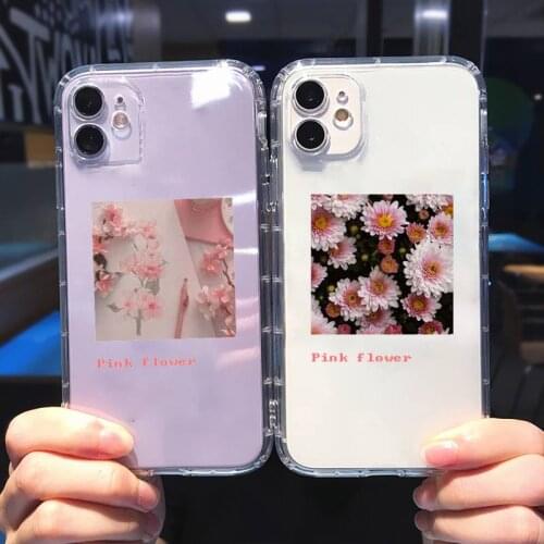 Phone Case For iphone 12 11 8 7 6s 6 5 5s 5c se plus mini x xs xr pro max Flower Summer Pink Transparent soft