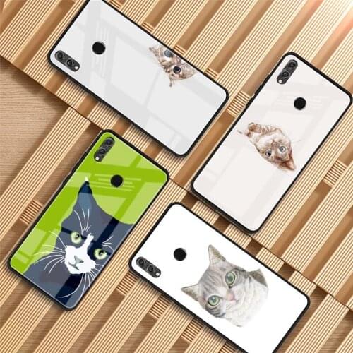 Cat Face art Tempered Glass Phone Case For Huawei P20 P30 P40 P40 Lite Pro Psmart Mate 20 30 Cover Shell
