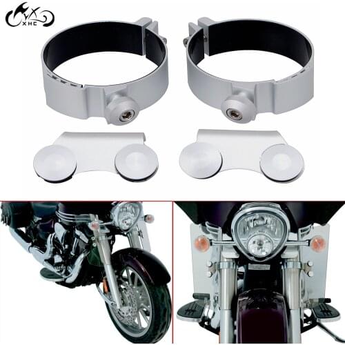 Motor Silver Fork Deflectors Mounting Clamps Fit For Honda Shadow VTX1300R 04-09 Yamaha Road Star Kawasaki Vulcan 1500 Suzuki