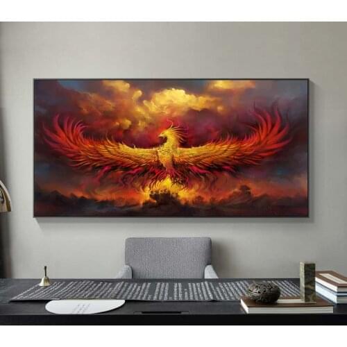 Canvas Painting Wall Art Golden Bird Phenix Picture Animal Posters and Prints Wall Pictures for Living Room Decorative Paintings