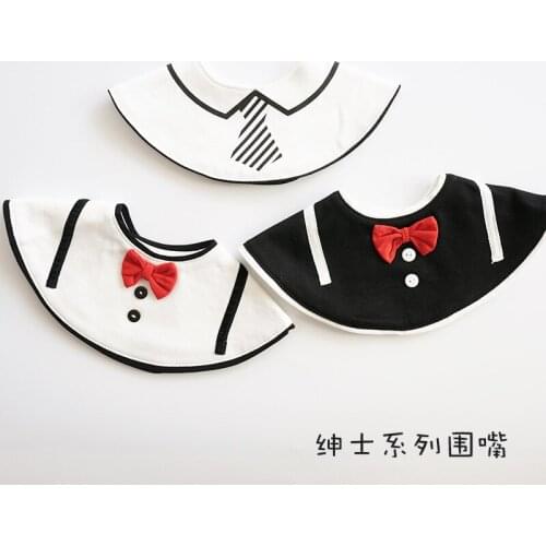 Ins new campus gentleman style 360 rotating baby cotton bib baby waterproof saliva towel fake collar 0-2 years old