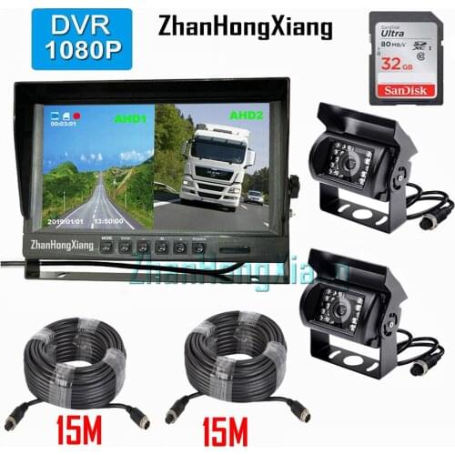 2x HD 1080P 18LED IR Night Vision Reverse Backup Camera Kit with 9" IPS Car Rear View DVR Recorder Monitor System RV Bus Truck