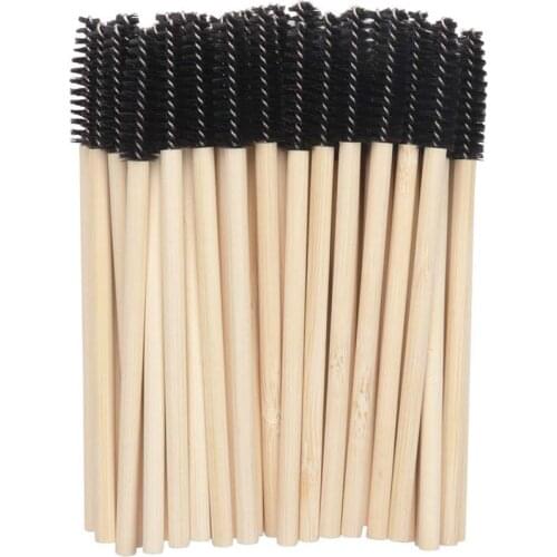 50pcs eyebrow mascara brushes nylon hair disposable eyelash extension mascara brush with bamboo handle
