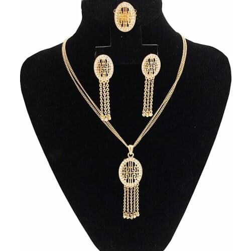 Dubai Three-piece Wedding Accessories Set French Fashion Accessories Vintage Tassels Necklaces Earrings Ring