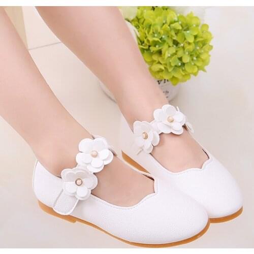 1-11 year Leather Girls Shoes Flowers Party Shoes For Baby Princess Shoes for Kids Children Flats Dress Shoe White Sandal MCH017