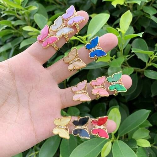 Smooth Glass Micro insert Gold-plated copper Butterfly Shape ring Fit for Party/wedding wear
