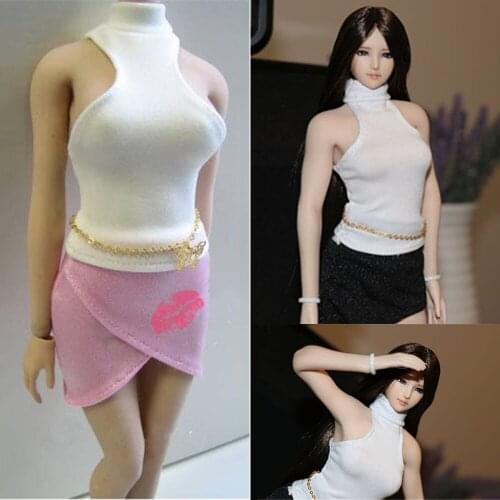 1/6 Sexy Female Figure Clothes Halter Turtleneck Vest Hip Skirt Accessory Model for 12'' Action Figure Body