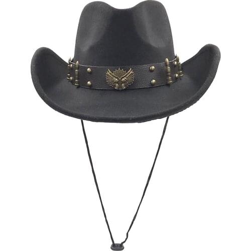 Fashion Women Men Wool Hollow Western Cowboy Hat For Gentleman Roll Up Brim Sombrero Cap Dad Hat With Punk Belt Size 57-59CM