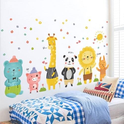 Cartoon Zoo Bear lion Giraffe Panda Smile For girls bedroom Wall Sticker Decoration DIY PVC Wallpaper Nursery Art Mural decor