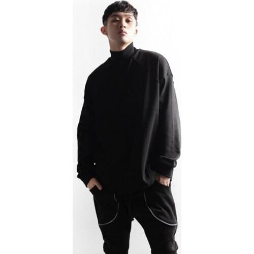 Mens semi high collar with autumn clothing trend loose and versatile bottom coat