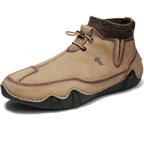 2021 Brand Men Boots Leather Mens Ankle Boots Work Boots Handmade Winter Boots Outdoor Light Men Shoes Autumn Mens Work Shoes