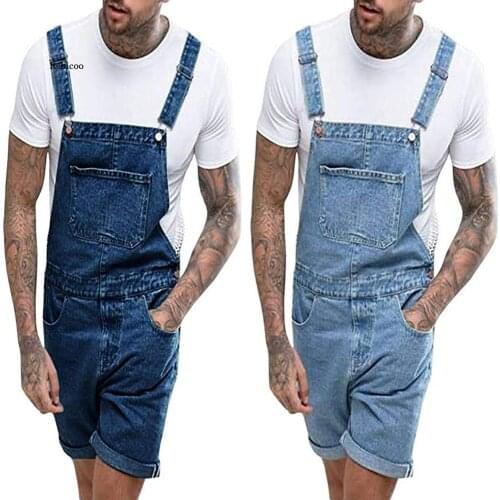 Mens Plus Size Short Overalls Men Large Size Denim Overalls Fashion Shorts with Pocket Loose Style Jumpsuits