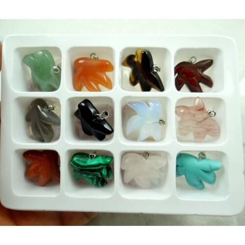 Natural stone Turquoises Quartz crystal tiger eye aventurine Leaf pendant for diy Jewelry making necklace Accessories12pcs