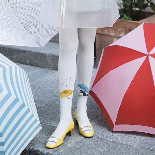 NEW winter Japanese lolita students COS tights velvet 80D vintage Cartoon umbrella cat yellow Pantyhose Stockings HR