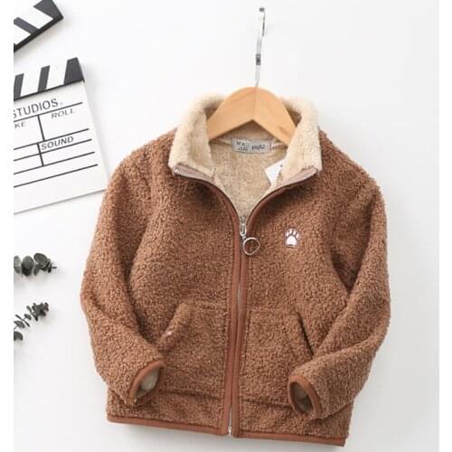 2020 Autumn Winter Kids Zipper Jacket Cute Children Teddy Velvet Warm Casual Outerwear Coat Baby Boys Girls 90-140 CM Wear TX385