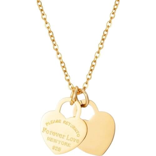 Fashion Stainless Steel Double Heart Pendant Necklace For Women Ladies Girls Luxury Necklaces Chains Fine Jewelry Gifts