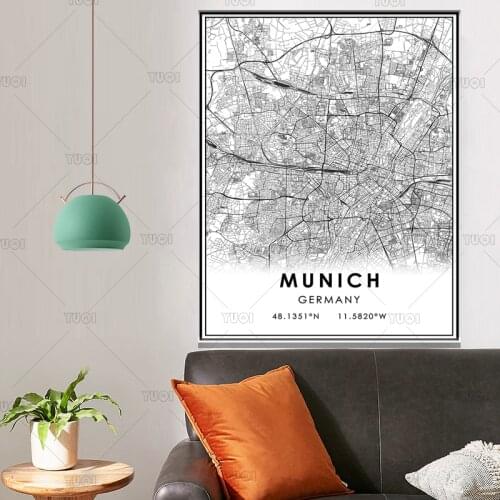 MUNICH Germany Black and White Map Poster