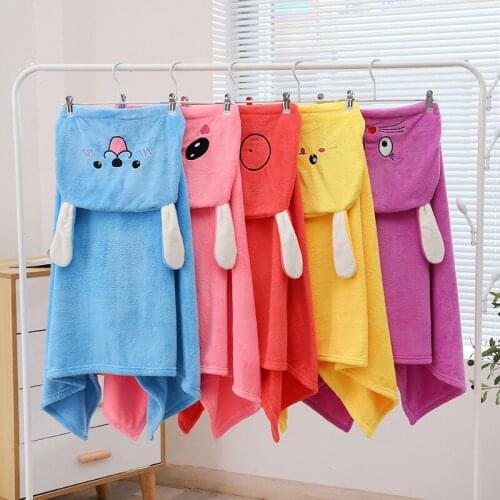 Skin-Friendly Childrens Cartoon Coral Fleece Hooded Bath Towel Household Travel Toiletries TJ4569